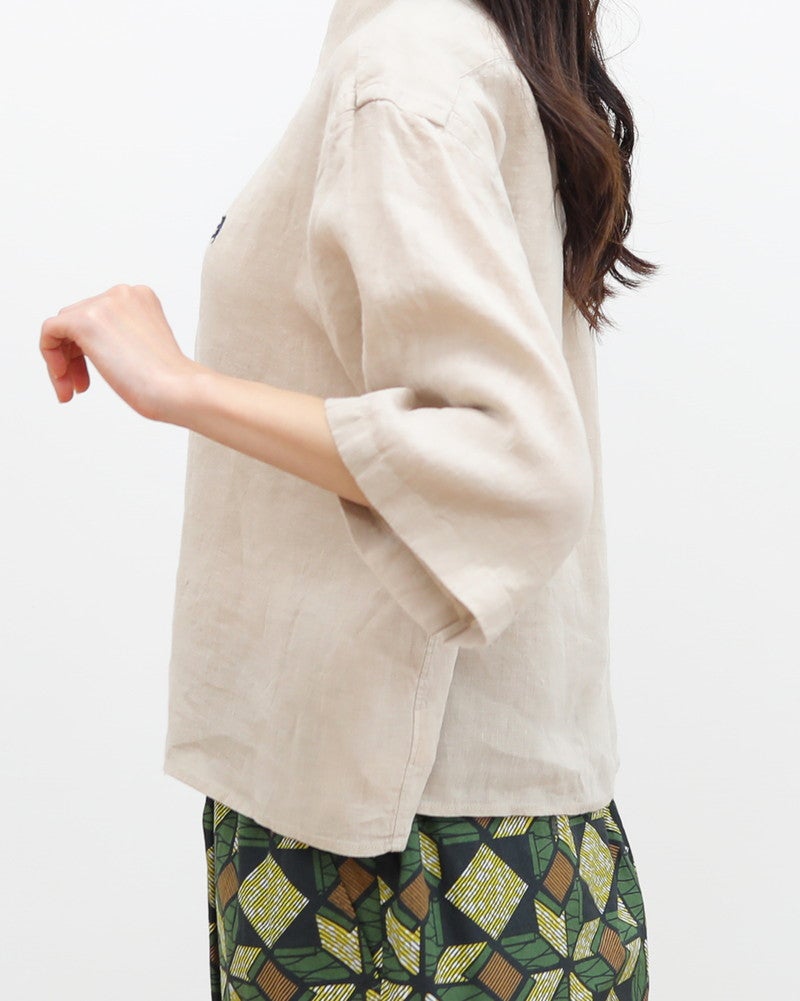 ［GYMPHLEX］ショート丈リネン半袖シャツ