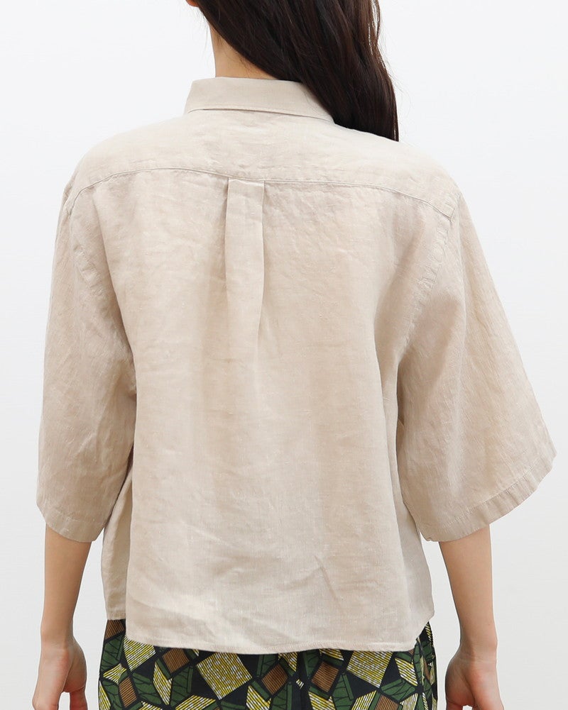 ［GYMPHLEX］ショート丈リネン半袖シャツ