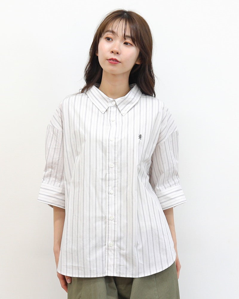 ［GYMPHLEX］コットンストライプウォッシャーフィニッシュシャツ