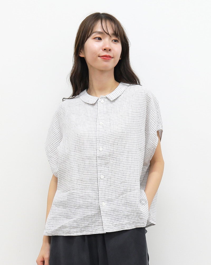 ［ORCIVAL］リネンフレンチスリーブシャツ ブラックチェック