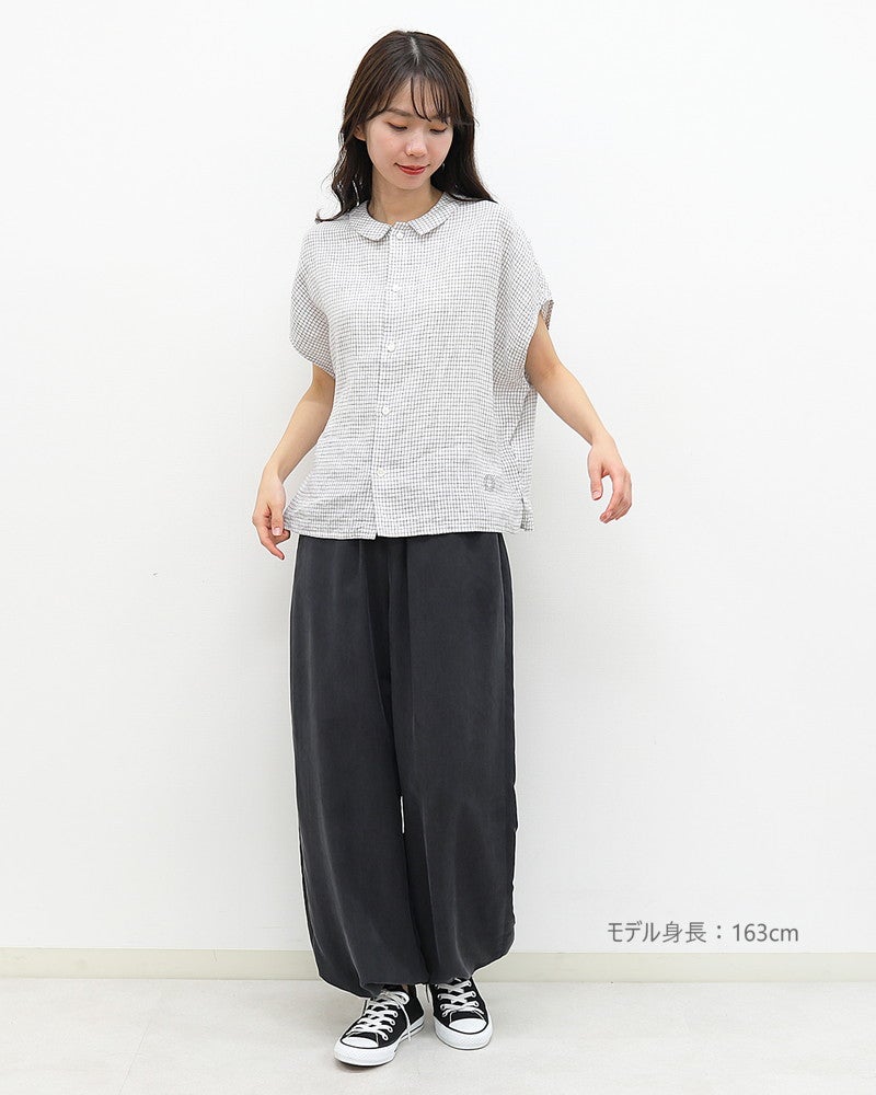 ［ORCIVAL］リネンフレンチスリーブシャツ ブラックチェック