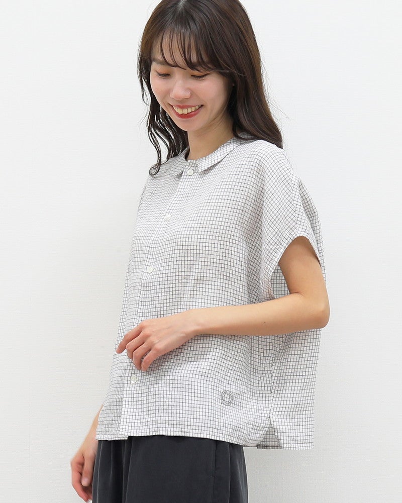 ［ORCIVAL］リネンフレンチスリーブシャツ ブラックチェック