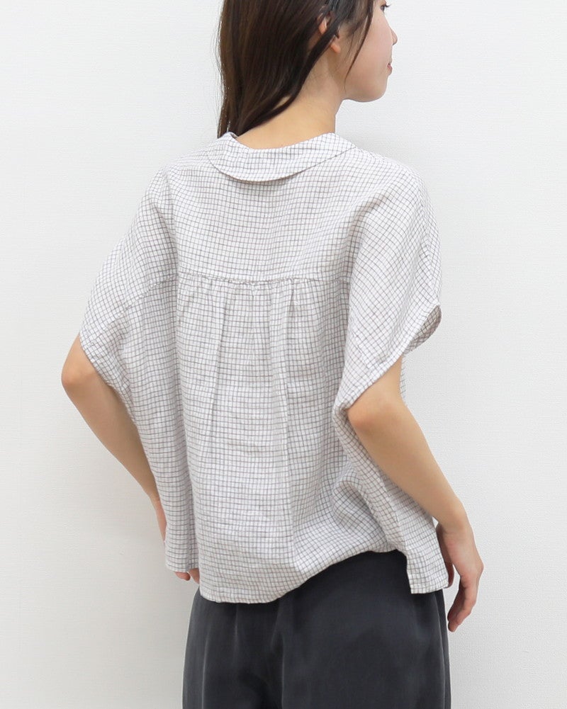 ［ORCIVAL］リネンフレンチスリーブシャツ ブラックチェック