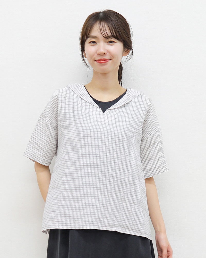 ［ORCIVAL］リネンセーラーブラウス ブラックチェック