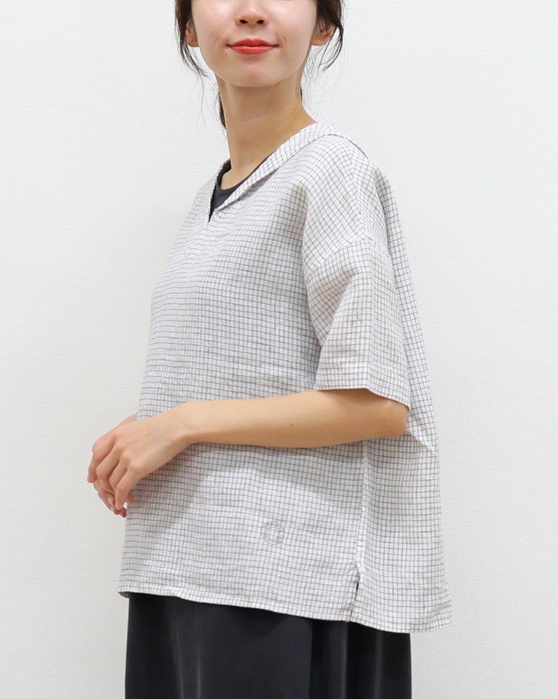 ［ORCIVAL］リネンセーラーブラウス ブラックチェック