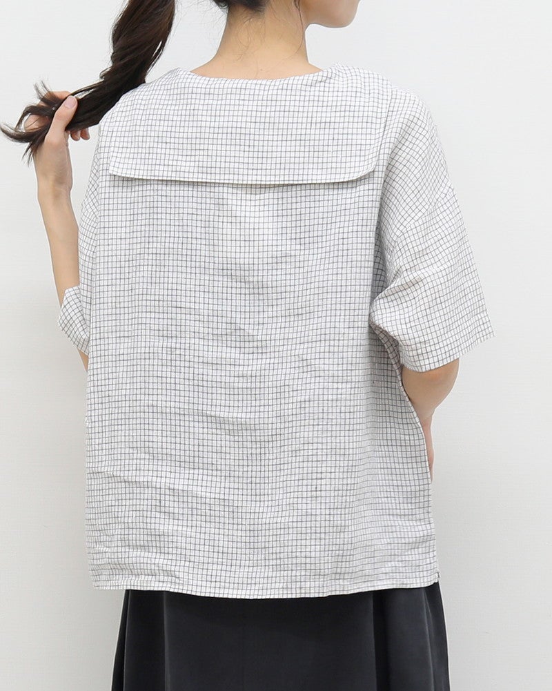 ［ORCIVAL］リネンセーラーブラウス ブラックチェック