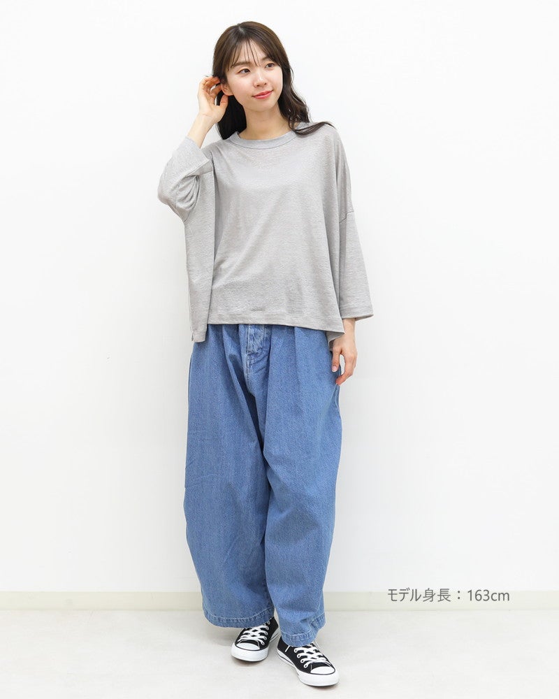［mao made］ベルギーリネン7分袖ワイドTEE