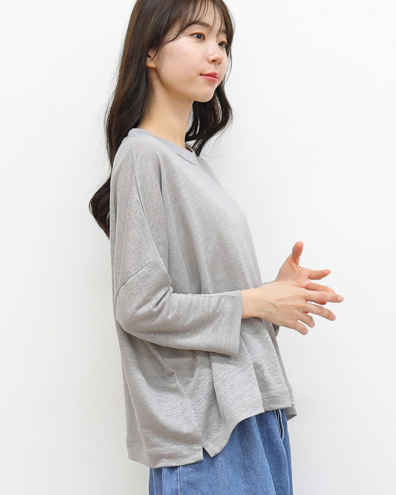 ［mao made］ベルギーリネン7分袖ワイドTEE