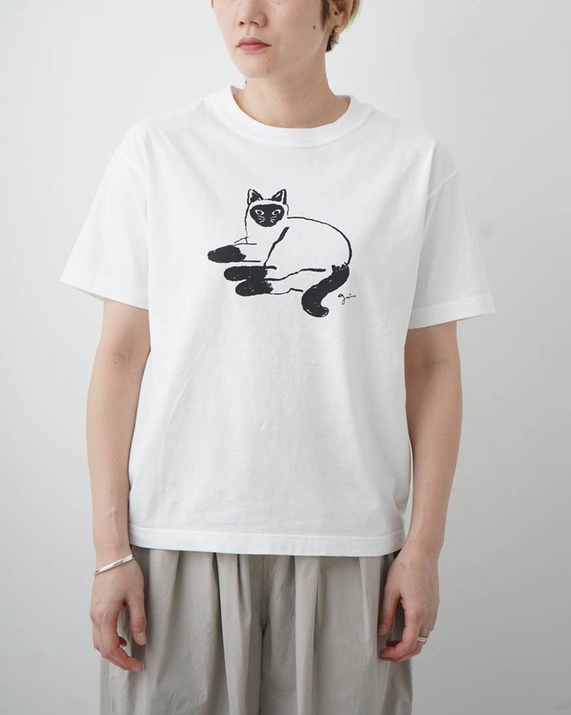［grin］オーガニックエーゲ海シャム猫プリントTシャツ
