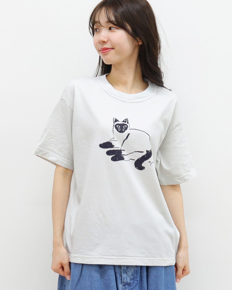 ［grin］オーガニックエーゲ海シャム猫プリントTシャツ