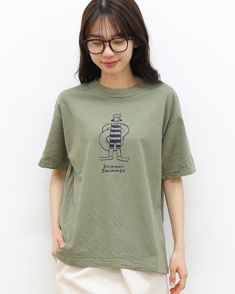 ［grin］オーガニックエーゲ海サマースイマープリントTシャツ