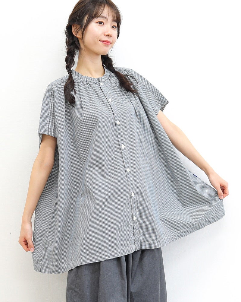 ［NATURAL LAUNDRY］エクリュギンガムワイドギャザーシャツ