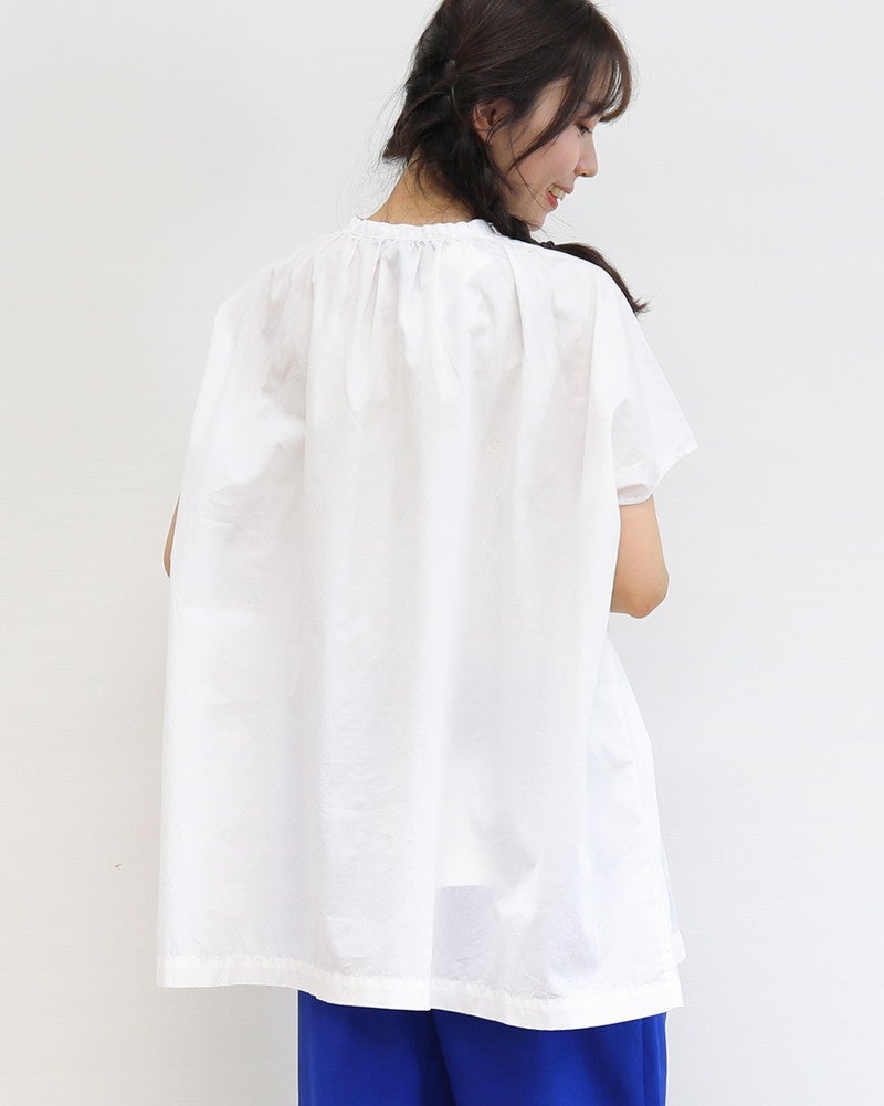 ［NATURAL LAUNDRY］エクリュギンガムワイドギャザーシャツ