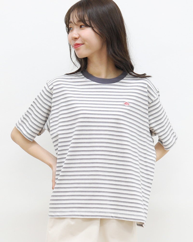 ［DANTON］ショート丈半袖Tシャツ ストライプ