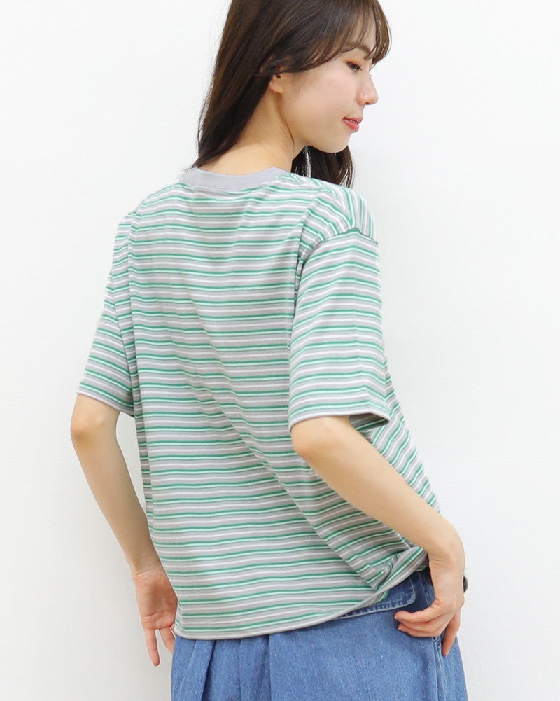 ［DANTON］ショート丈半袖Tシャツ ストライプ