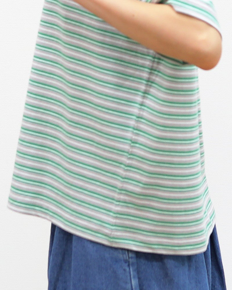 ［DANTON］ショート丈半袖Tシャツ ストライプ