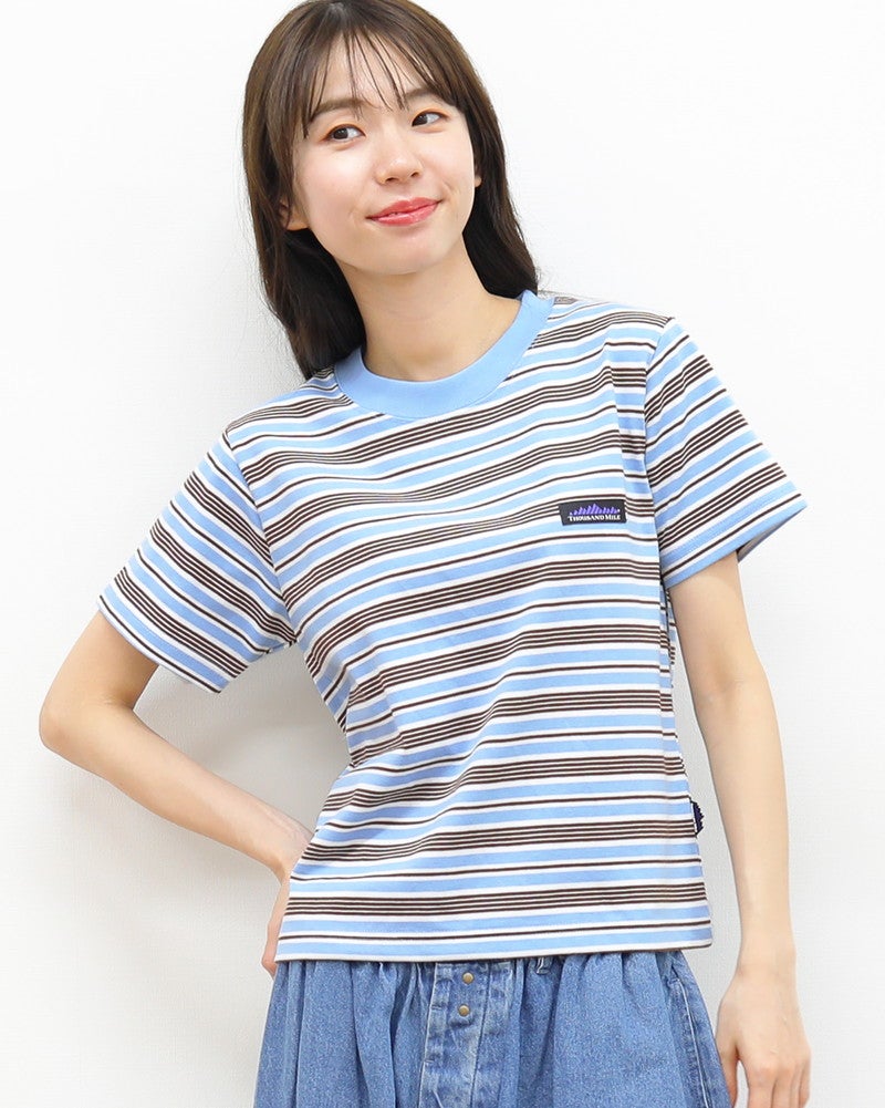 THOUSAND MILE］ショートスリーブコンパクトTシャツ ストライプ
