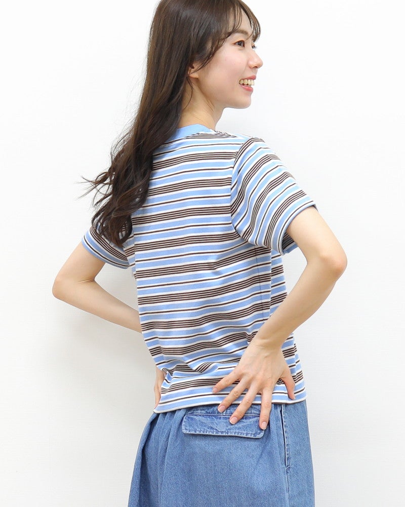 ［THOUSAND MILE］ショートスリーブコンパクトTシャツ ストライプ