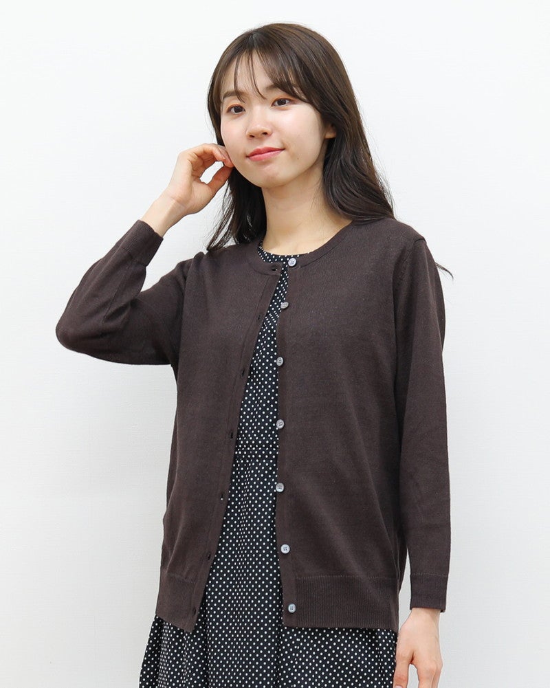 10％OFF】［mao made］リネンクルーネックカーディガン／マオメイド