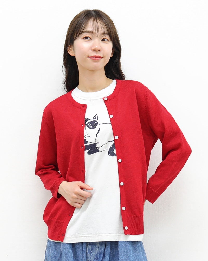 ［mao made］リネンクルーネックカーディガン