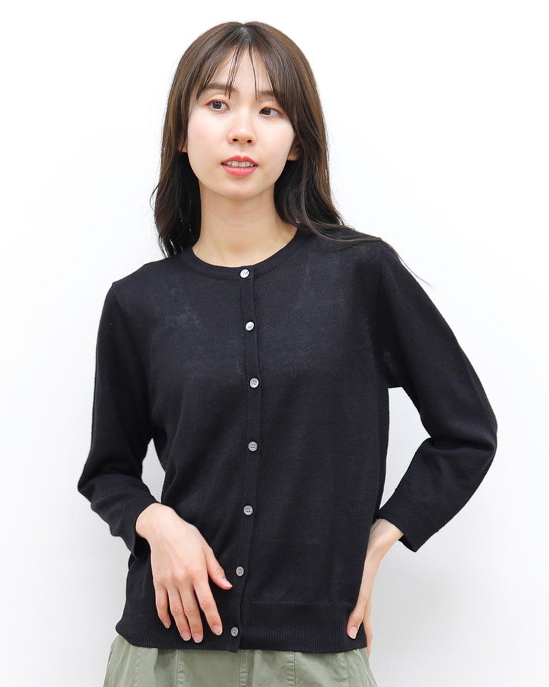 ［mao made］リネンクルーネックカーディガン