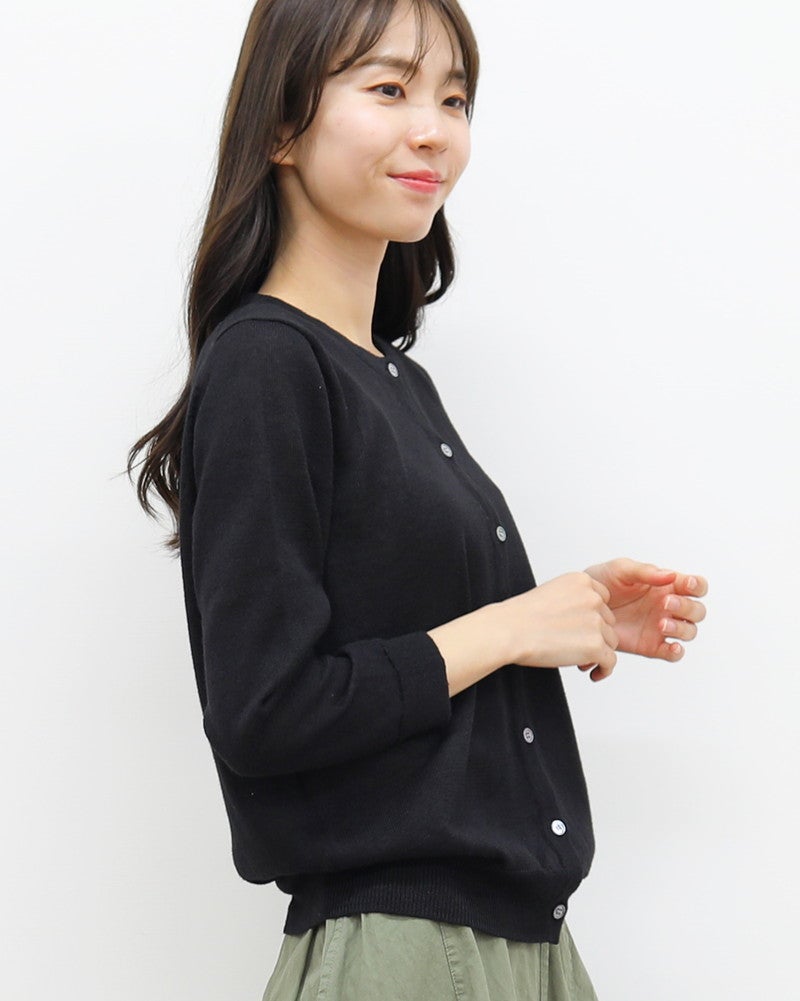 ［mao made］リネンクルーネックカーディガン