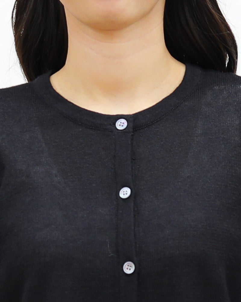 ［mao made］リネンクルーネックカーディガン