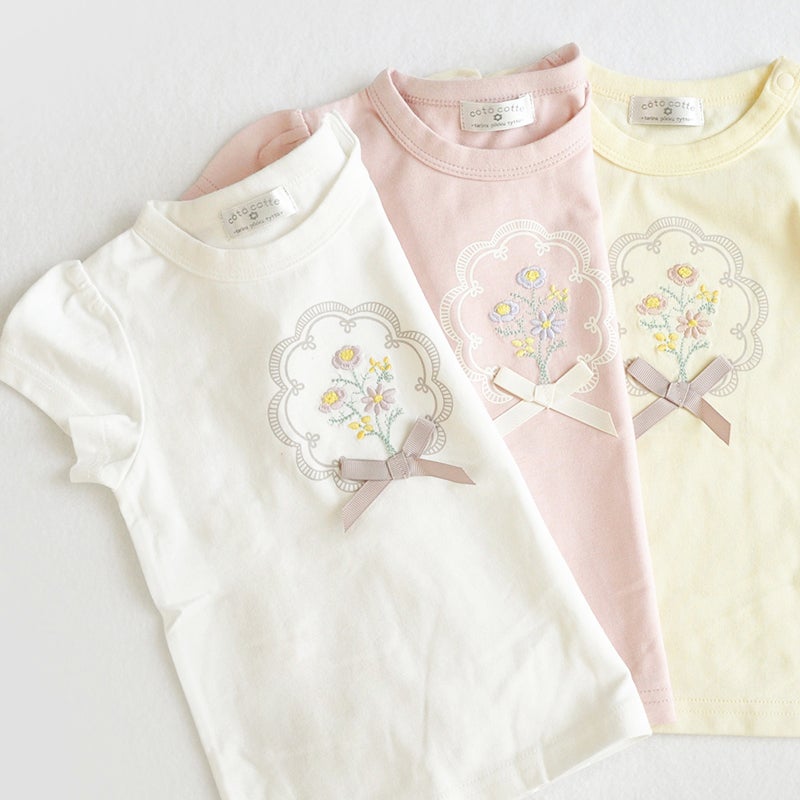10％OFF】［coto cotte］花刺繍モチーフTシャツ キッズ／コトコト