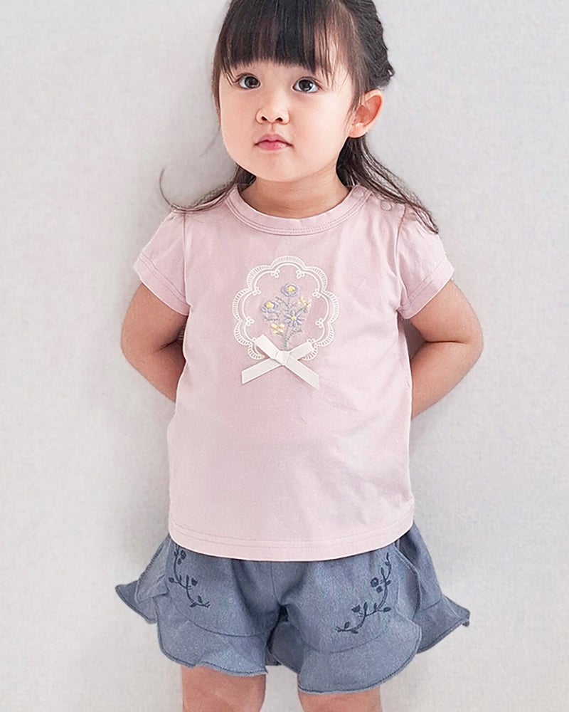 10％OFF】［coto cotte］花刺繍モチーフTシャツ キッズ／コトコト