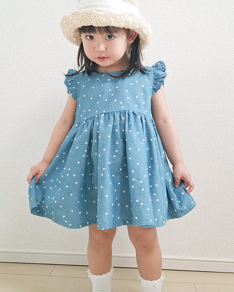 リトルクローゼット 水色ワンピース Little s.t. by s.t.closet］スモッキングワンピース キッズ／リトル