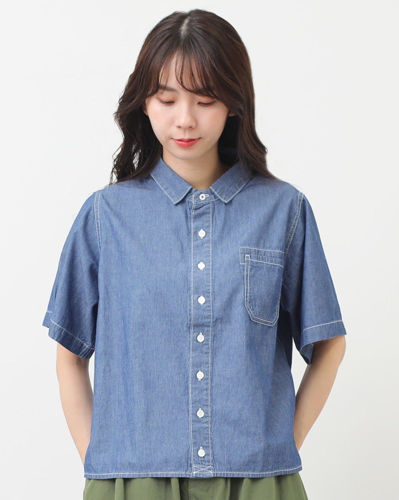 ［FURALI］シャンブレースクエア半袖シャツ