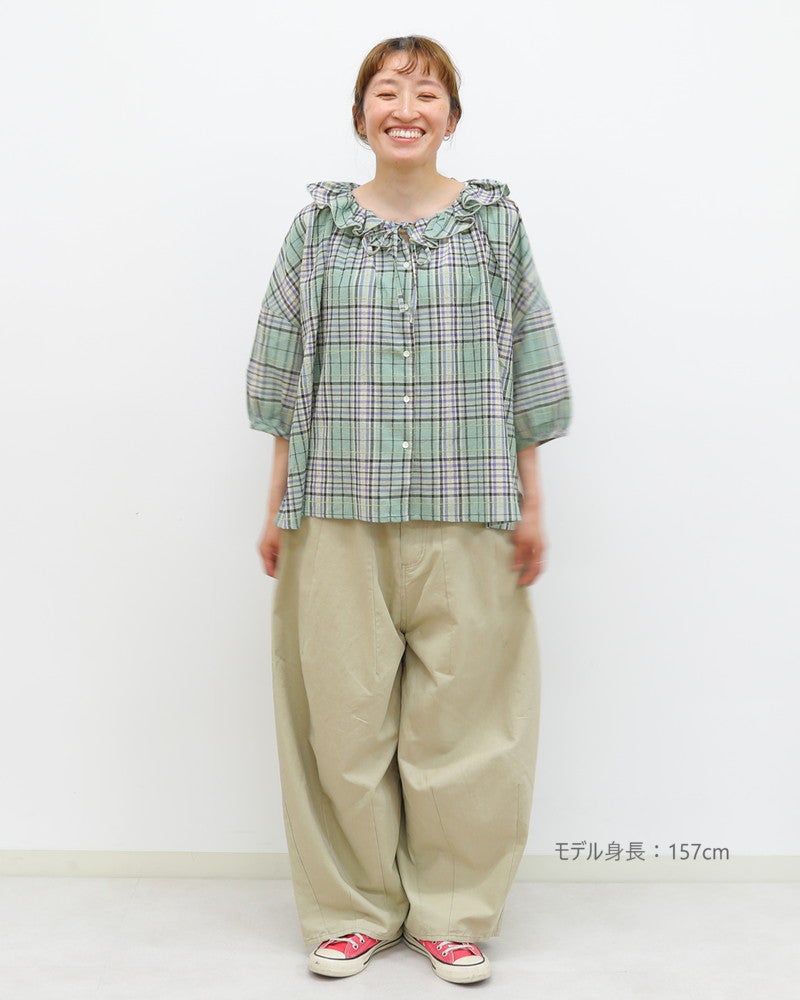 UNPLE］モールチェックフリルカラーブラウス／アンプル◇26SS ｜オン