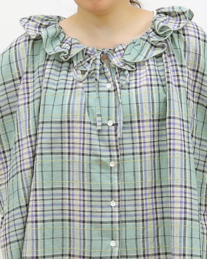 ［UNPLE］モールチェックフリルカラーブラウス