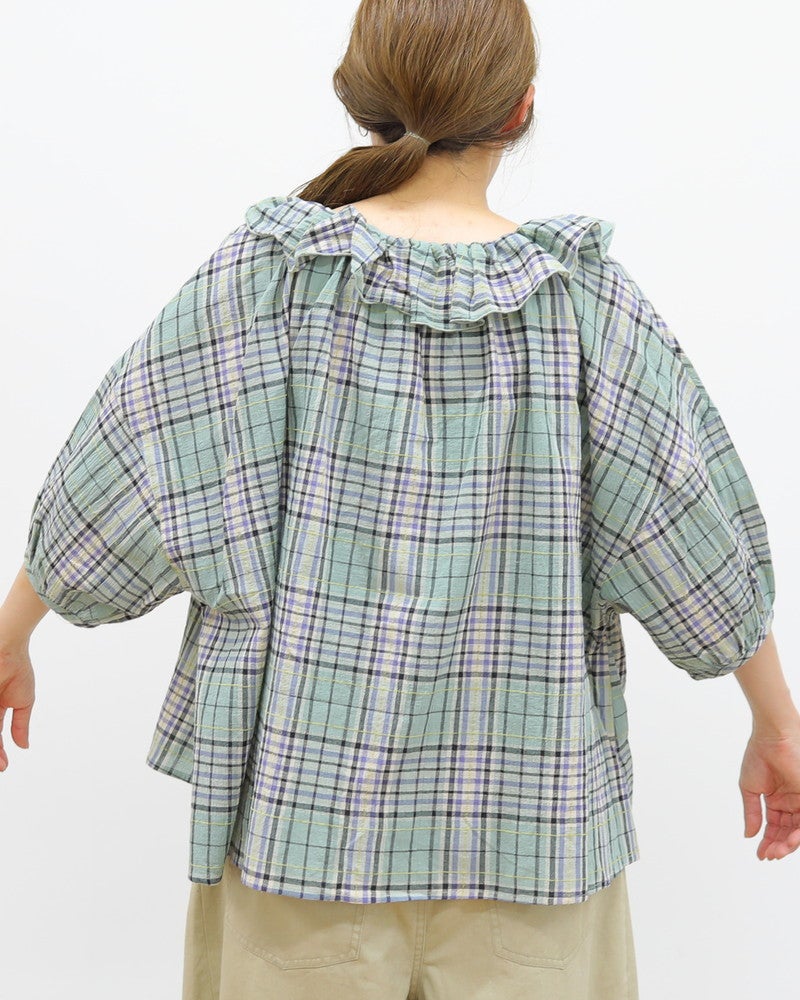 ［UNPLE］モールチェックフリルカラーブラウス