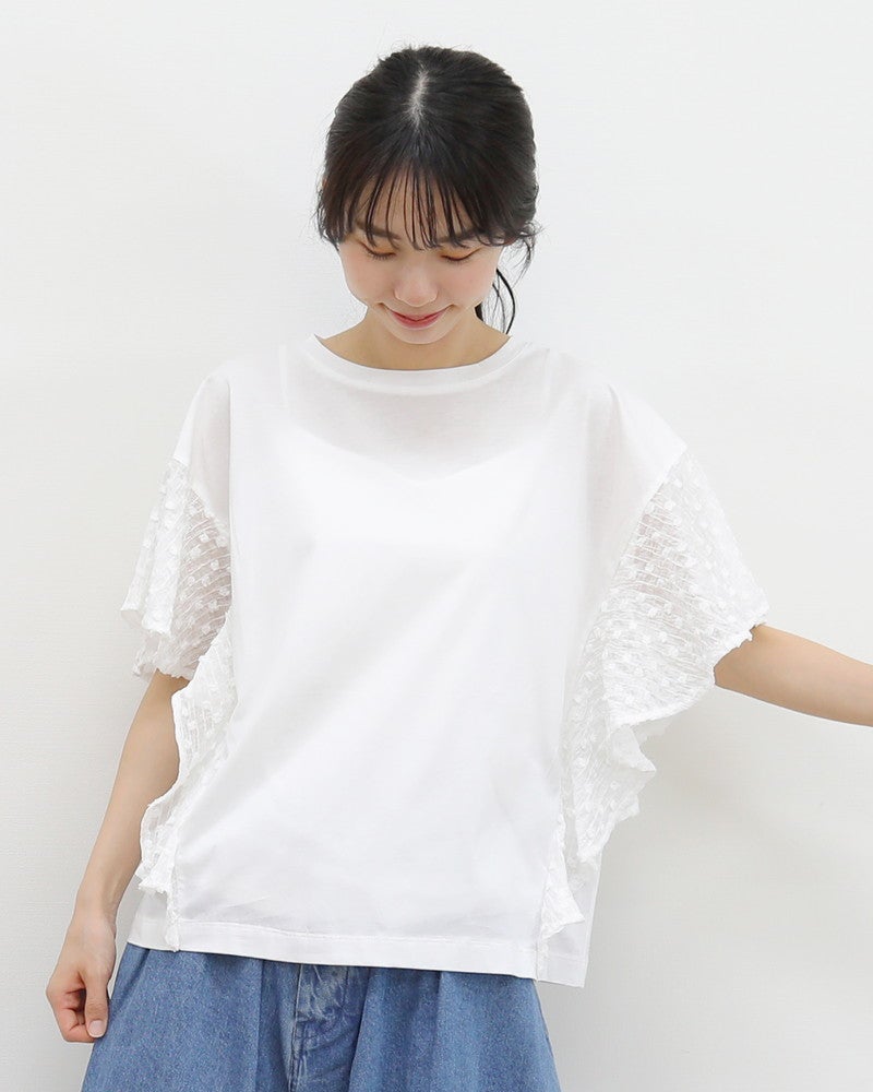 30％OFF】［mao made］シルケット×シアードット切替スリーブTEE