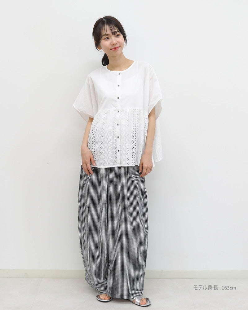 10％OFF】［mao made］ボイル×カットワークレースブラウス／マオメイド