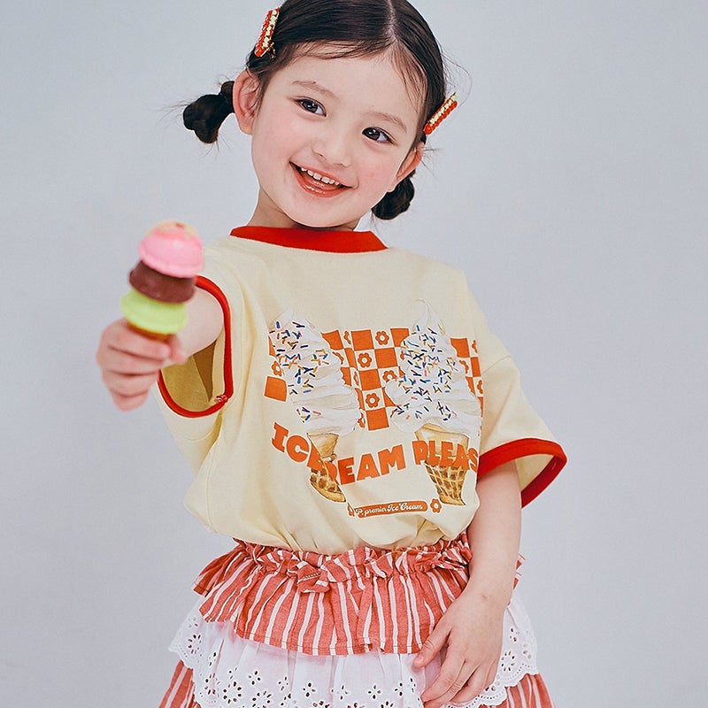 洋服/グッツ等 p.premier］いろんなアイスちょーだいグラフィックリンガーTシャツ