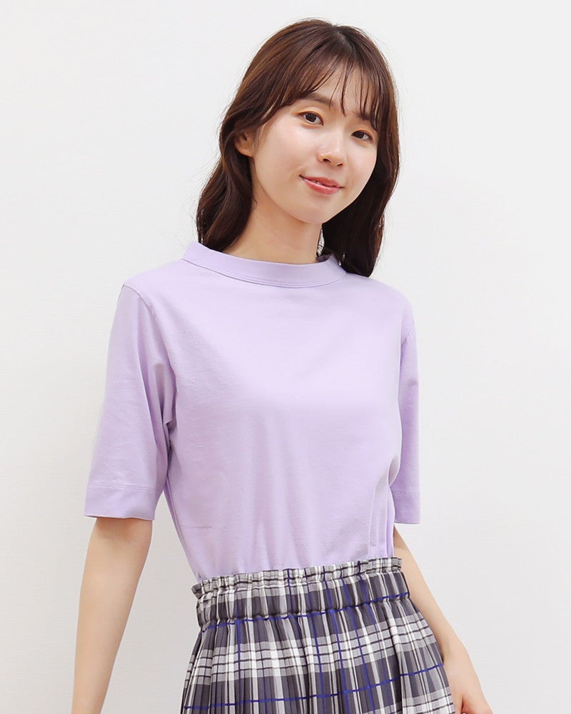 30％OFF】［LAITERIE］天竺5分袖ボトルネックT シーズンカラー