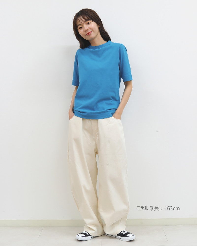 50％OFF】［LAITERIE］天竺5分袖ボトルネックT シーズンカラー