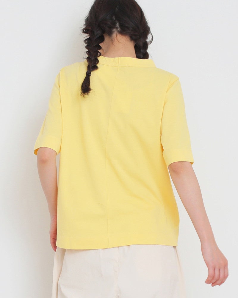 30％OFF】［LAITERIE］天竺5分袖ボトルネックT シーズンカラー