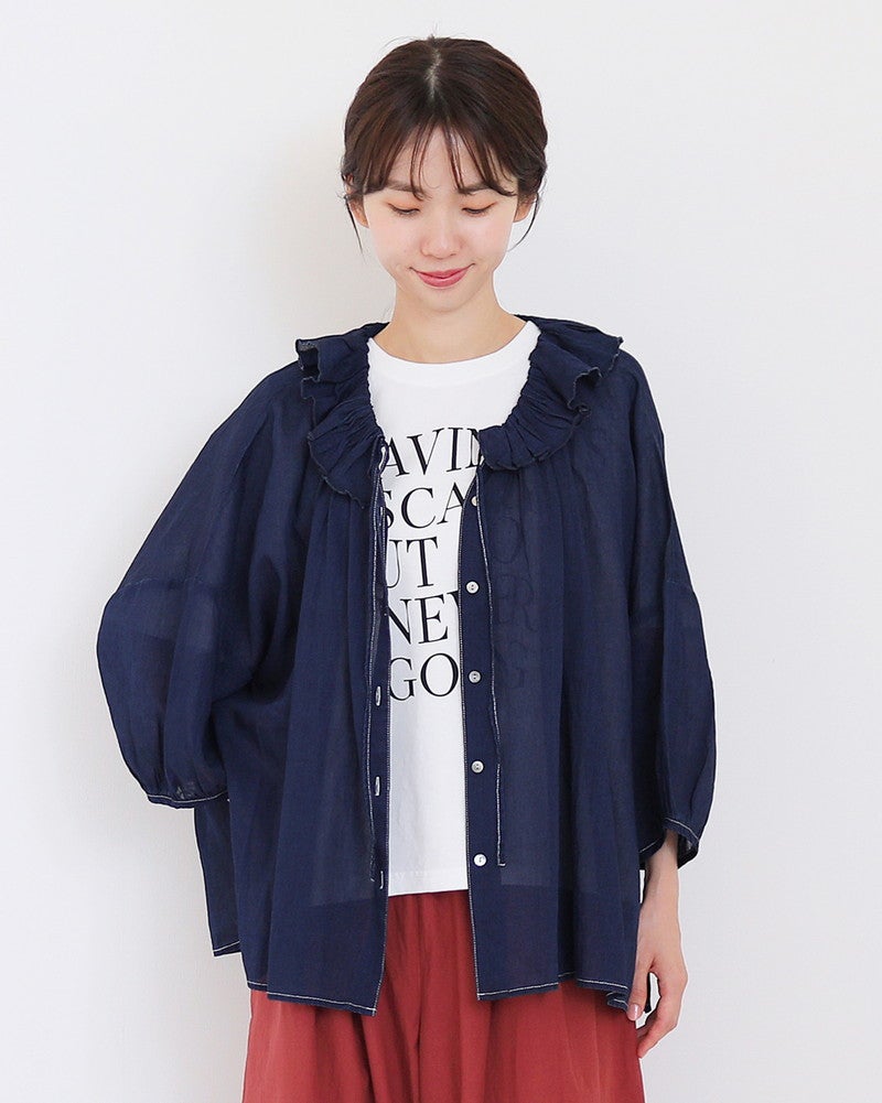 【あけみ】フリルブラウス　デニムジャケット あけみ】フリルブラウス デニムジャケット あけみ】フリルブラウス