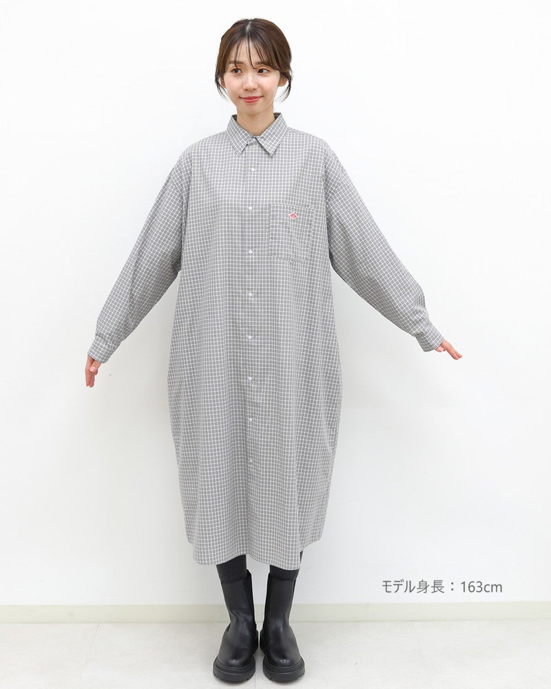 ［DANTON］ドット釦チェックシャツワンピース
