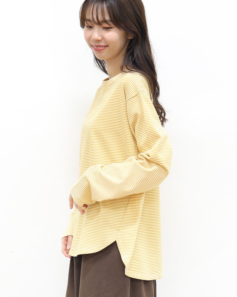 ［mao made］細細ボーダーラウンドヘムTEE