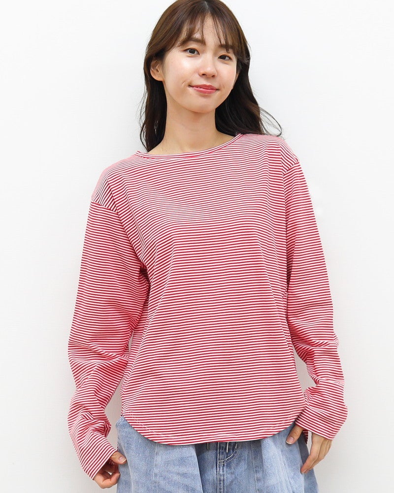 ［mao made］細細ボーダーラウンドヘムTEE