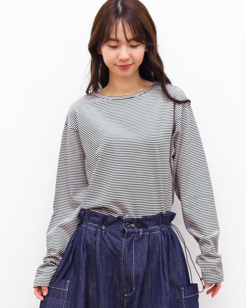 ［mao made］細細ボーダーラウンドヘムTEE