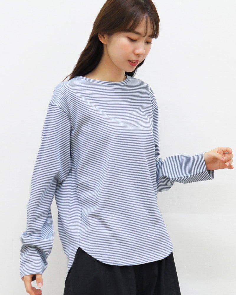 ［mao made］細細ボーダーラウンドヘムTEE
