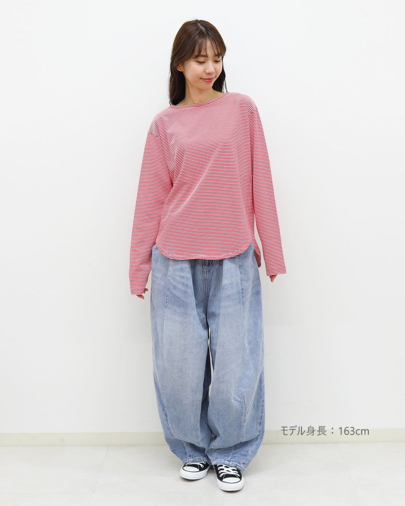 ［mao made］細細ボーダーラウンドヘムTEE