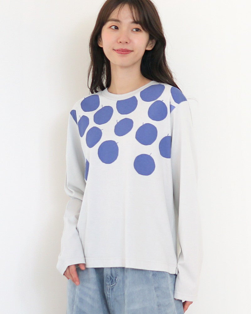［NATURAL LAUNDRY］空紡天竺リンゴプリント長袖Tシャツ