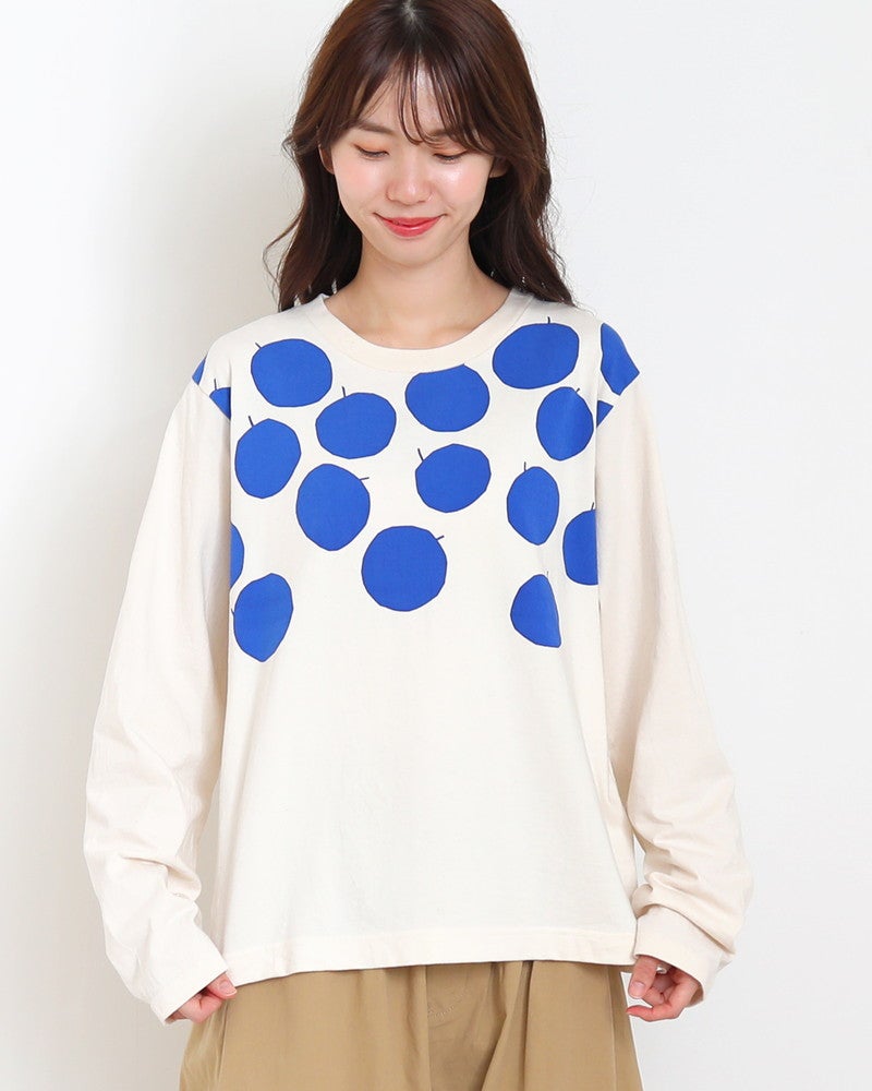 ［NATURAL LAUNDRY］空紡天竺リンゴプリント長袖Tシャツ