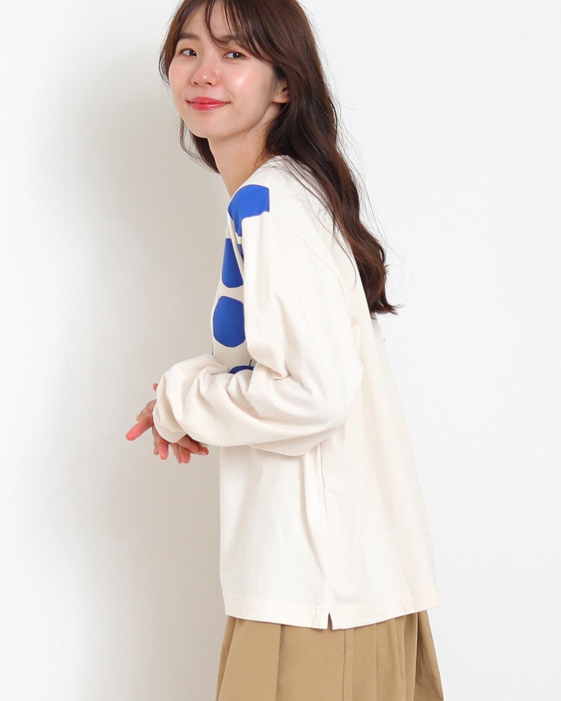 ［NATURAL LAUNDRY］空紡天竺リンゴプリント長袖Tシャツ
